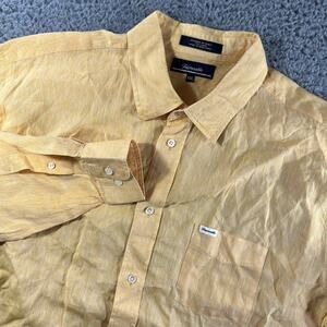 Faconnable Shirt Mens 2XL Orange Button Down Long Sleeve 100% Linen Collared